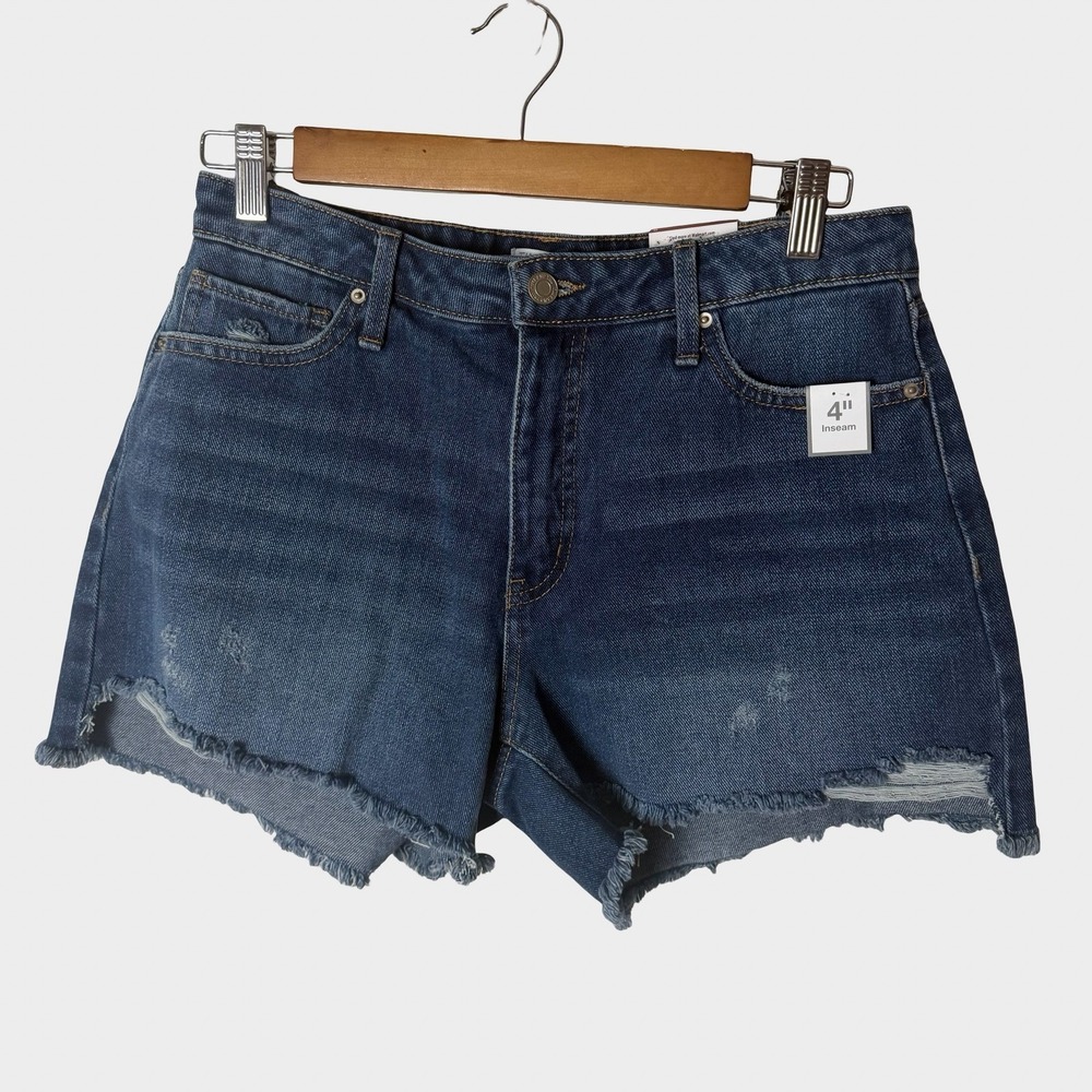 Time and Tru Blue Denim Shorts Distressed Frayed Hem 8 Summer Casual Boho - Picture 2 of 8
